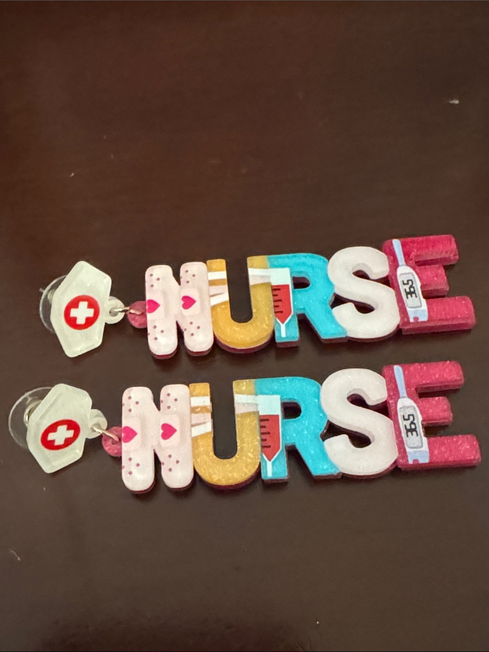 Nurse Letter Drop Earrings in Pink, Gold, Blue, White